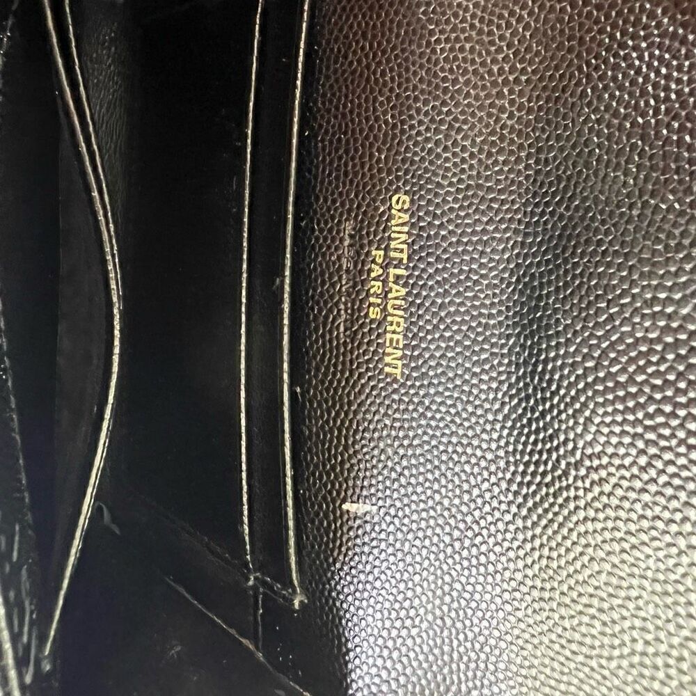 YVES Saint Laurent Women's Black Monogram Pebbled Envelope Wallet - Picture 4 of 5